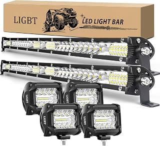 LIGBT 2x 21" 204W Slim LED Light Bars + 4x 4" 60W Pods Spot Flood Combo Offroad Lights for Trucks ATV UTV SUV