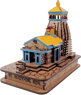ZenithCart Wood Miniature Shri Kedarnath Dham Temple Mandir – Colored Small Wooden Mandir | 9 x 5.5 x 10 cm Home Shrine for Pooja & Spiritual Décor