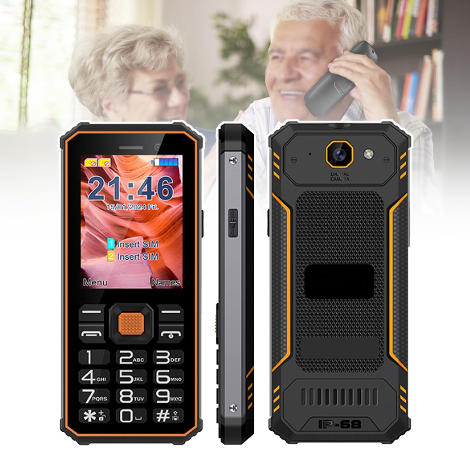 Podstawowy Telefon Komórkowy Dla Osób Starszych, Duża Klawiatura, Duże Czcionki, Duży Wyświetlacz, Duże Głośniki, Wodoodporność/Zabezpieczenie Przed Upadkiem, Bogate Funkcje