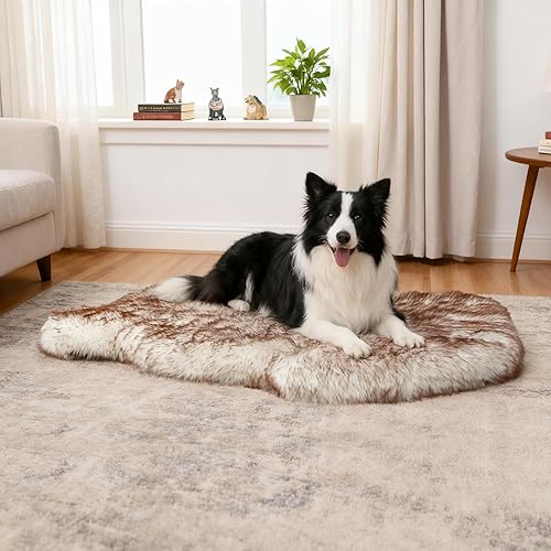 Miniatura 9 de Cama lujosa de piel sintética mullida para perro, de 50 x 30 x 3 pulgadas, alfombra de felpa ultra suave para mascotas, almohadilla acogedora