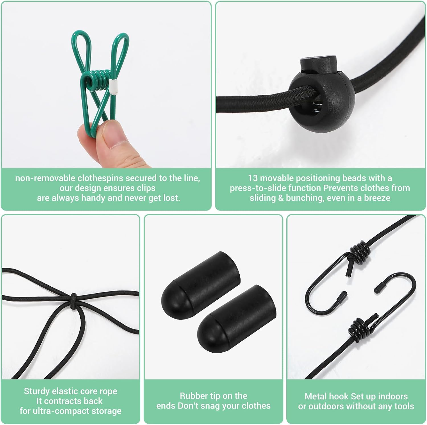 Retractable Portable Travel Clothesline with 12 Clips, Indoor Outdoor Clothes Drying Rack for Hotel, Cruise, Camping Accessories