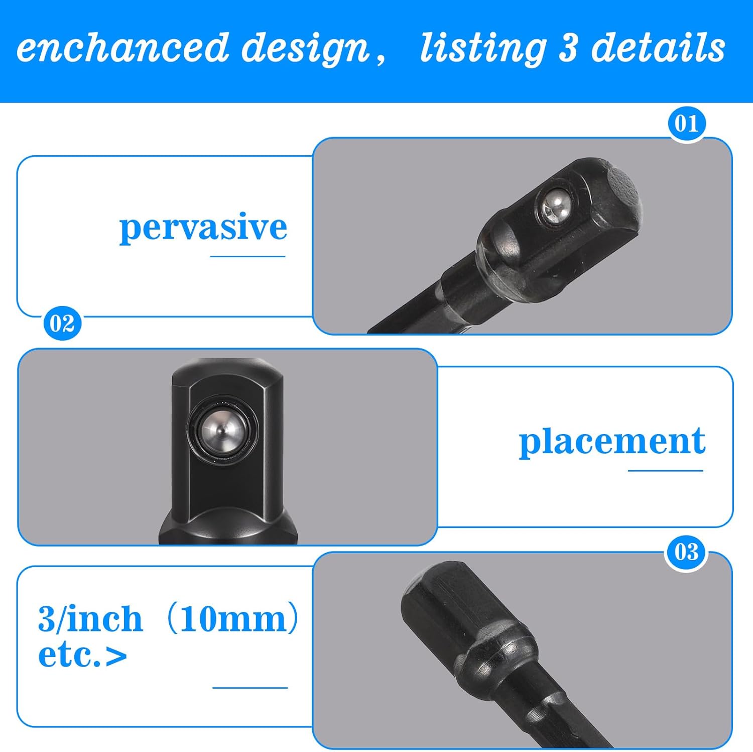 5 Pack 3/8 Impact Socket Adapter, 1/4 to 3/8 Drive Adapters Kit Hex Shank Impact Adapter Square Socket Bit Adapter for Impact Driver Automotive DIY Extension Bits(3/8)