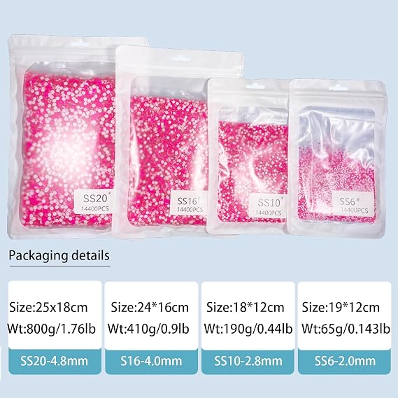 Hotfix Rhinestones Bulk,14400pcs Glass Gems Rhinestone Beads,Hot Fix Rhinestones for Bedazzling,Crafts Clothes DIY Decoration,Pink Neon,SS10