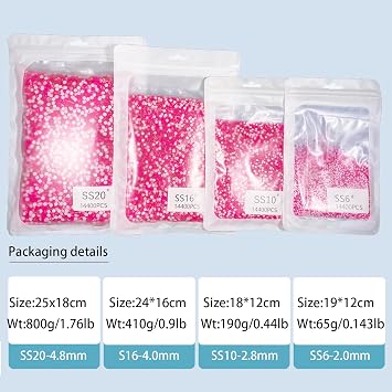 Hotfix Rhinestones Bulk,14400pcs Glass Gems Rhinestone Beads,Hot Fix Rhinestones for Bedazzling,Crafts Clothes DIY Decoration,Pink Neon,SS10