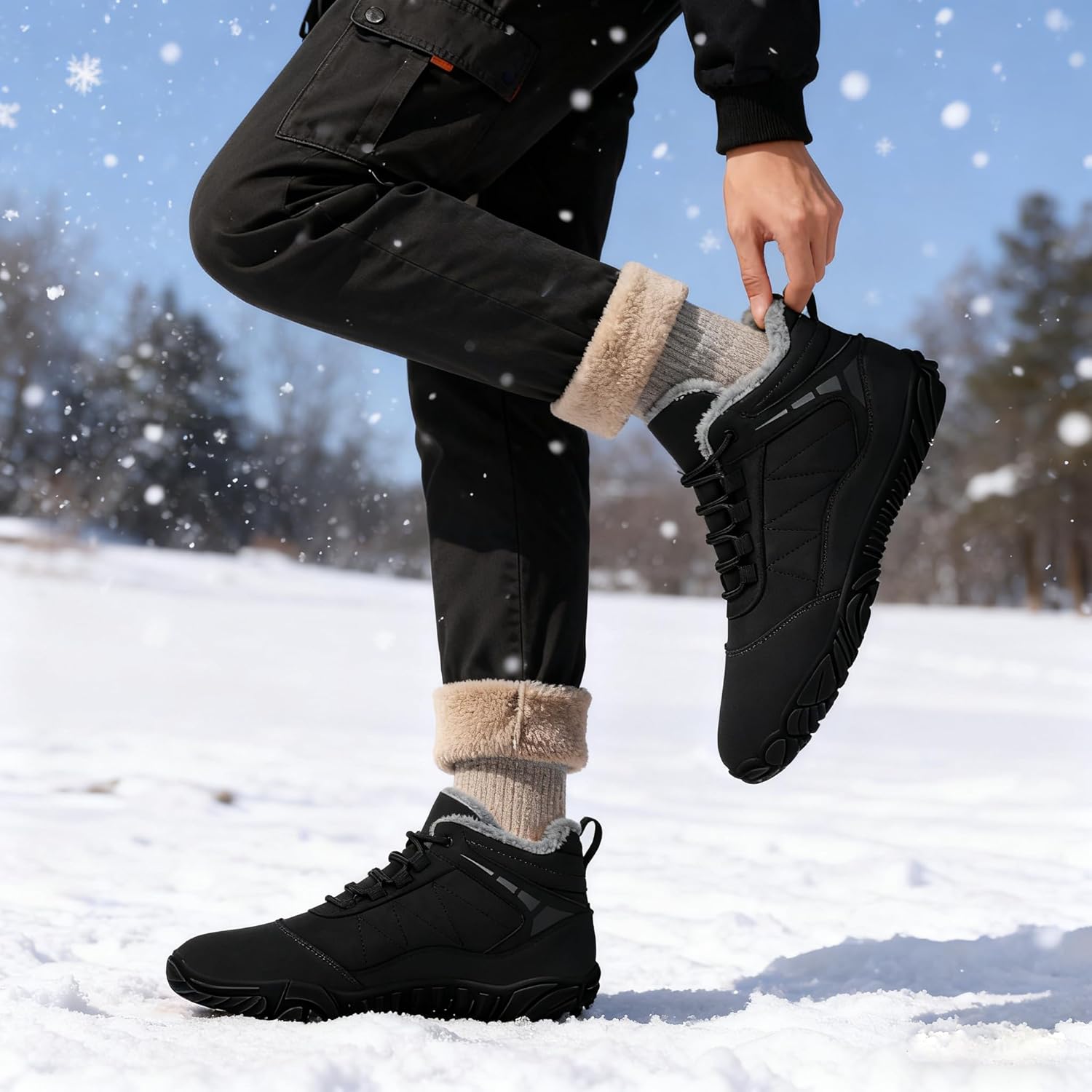 HiGropcore Barefoot Boots Women Men Fur Lined Winter Barefoot Shoes Water-Repellent Hiking Snow Boots Minimalist Wide Toe Box Ankle Booties - Image 3