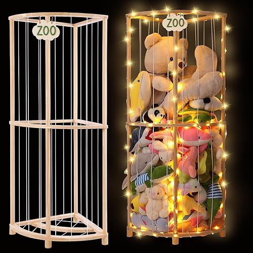 Miniatura 8 de Sector Design - Almacenamiento de zoológico de madera extra grande, apto para esquinas, hecho de pino de primera calidad con cuerda de luz de 32.8