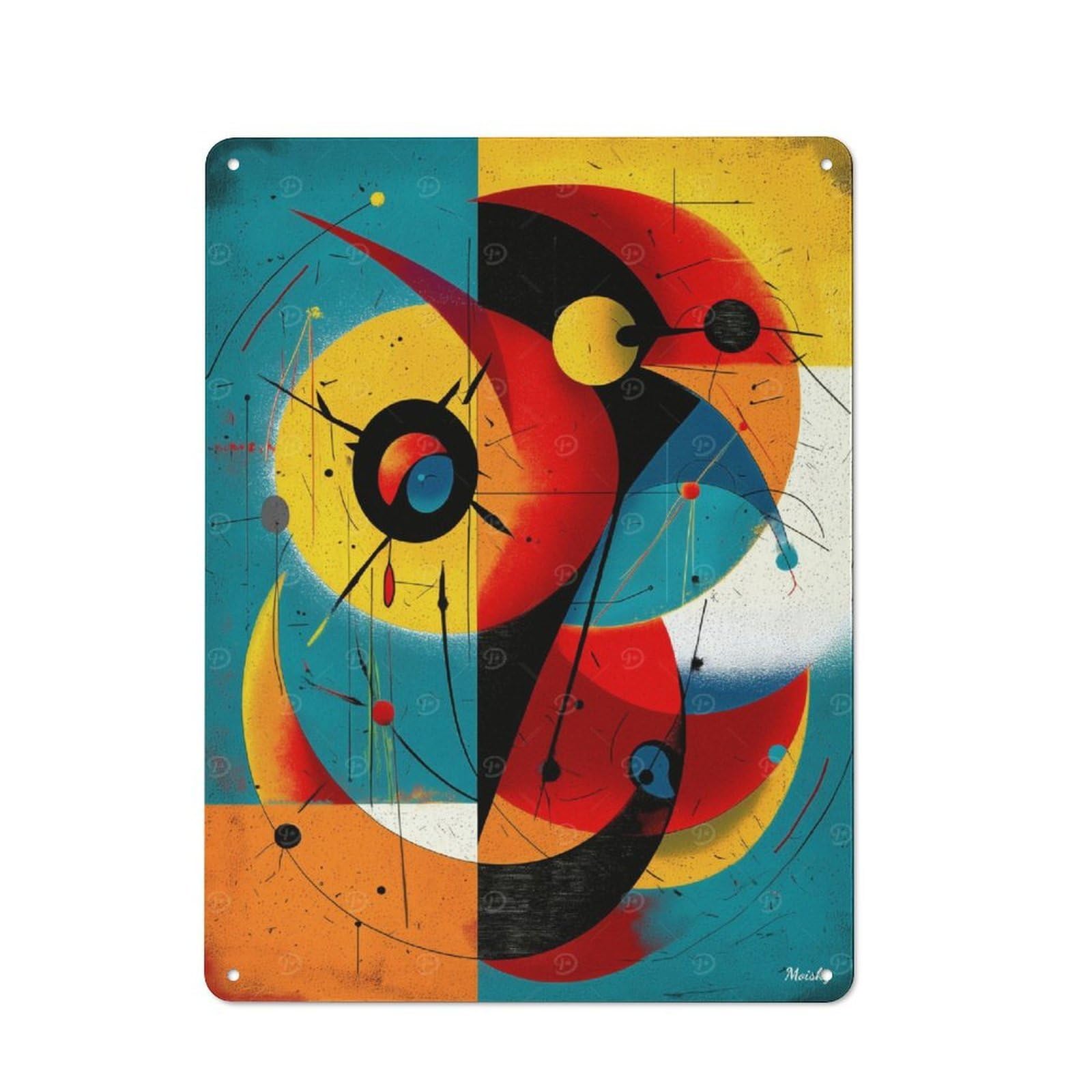 Junmoney Celestial Mechanics – Modern Cosmic Geometry In Cyan, Gold, And Vermillion Metal Wall Sign 40X30cm, Loft Style Urban Room Decor For Flat, Bar, Studio Or Gallery Wall