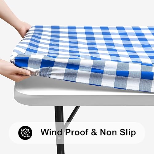 Miniatura 2 de Smiry - Mantel rectangular, elástico e impermeable, de vinilo, ajustable, funda de franela a cuadros escoceses para comedor, campamento, exteriores