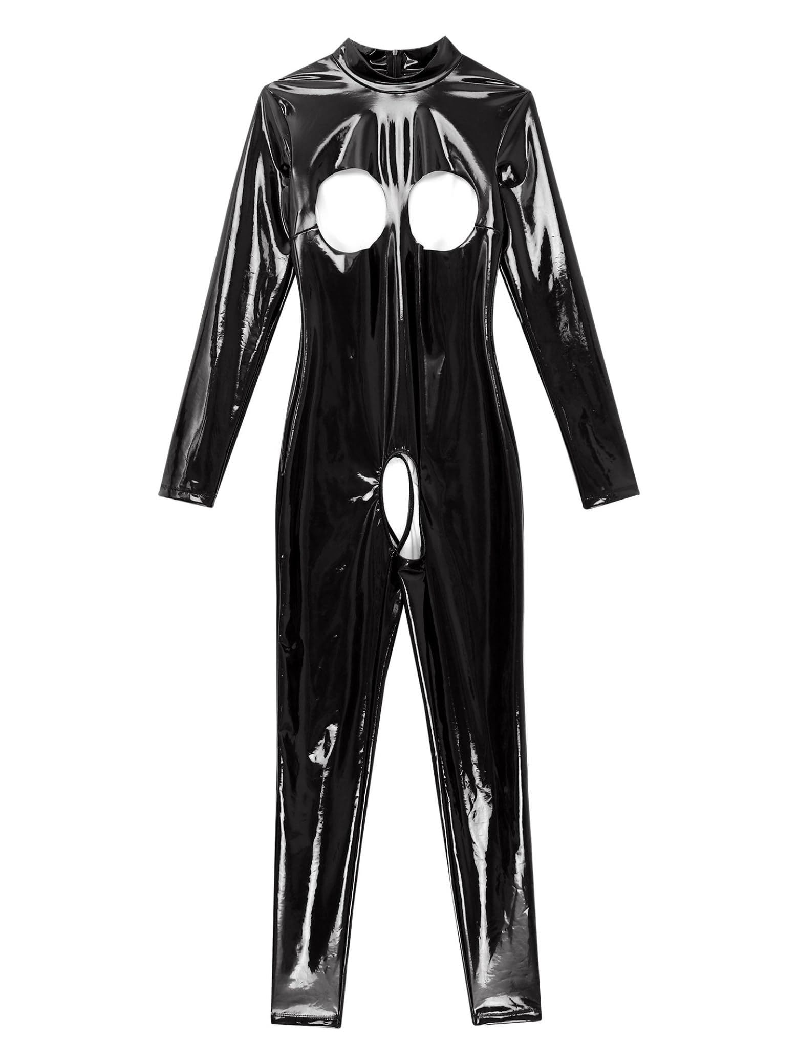 Sxiwei Donna Wetlook Bodysuit Ouvert Pantaloni Latex Catsuit Lucido Pelle Tuta Jumpsuit Maniche Lunghe Hot Pants Lingerie Gogo Abbigliamento Da Club