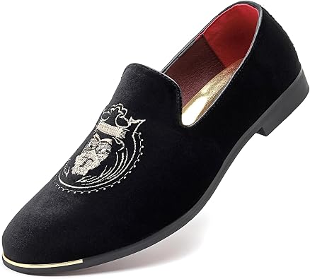LCQL Mens Slip-On Embroidery Penny Loafers Flat Boat Shoes for Driving Walking Wedding Outdoor Indoor Size 7-14