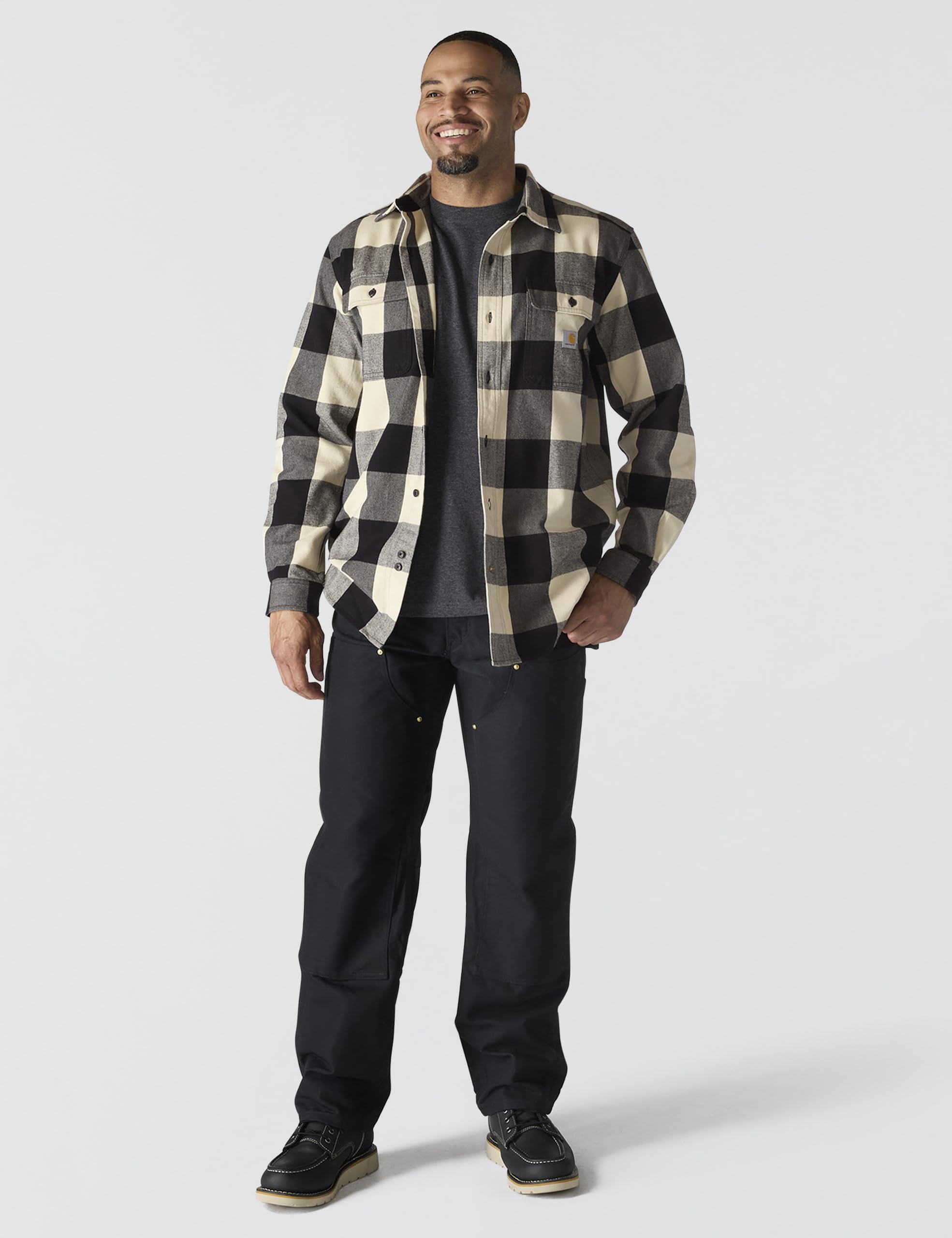 Carhartt Męska koszula flanelowa z długim rękawem w kratę o luźnym kroju