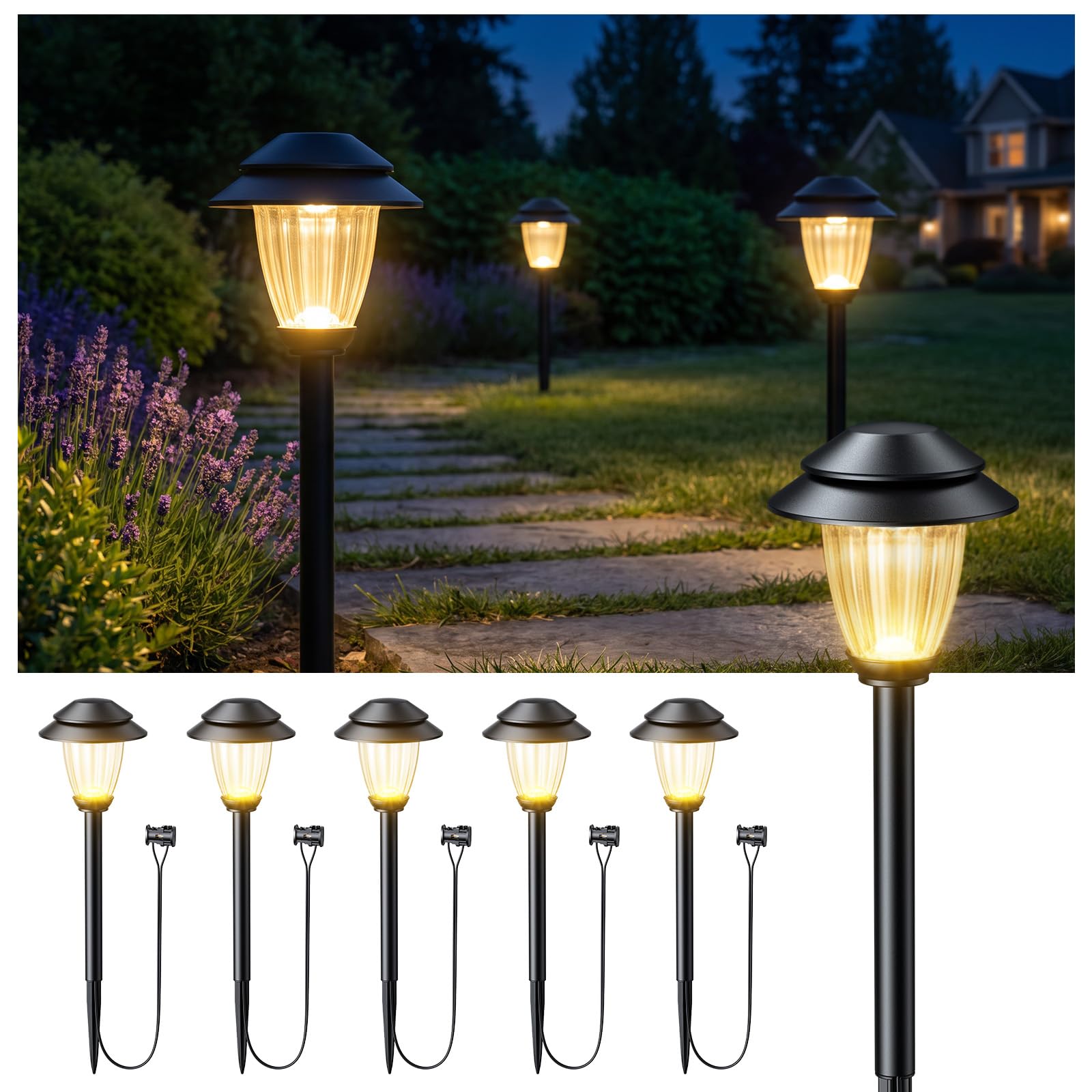 HECARIM Low Voltage Landscape Lighting, 6-Pack, 5V Pathway Lights, 0.5W LED