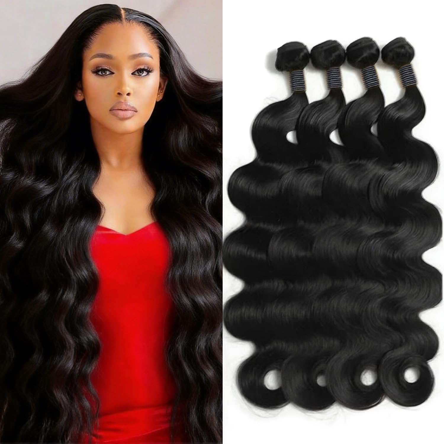 12A Human Hair Bundles 16 16 18 18 Inch Body Wave Bundles Human Hair 100% Unprocessed Brazilian Body Wave 4 Bundles Human Hair Extensions for Women Quick Weave Natural Color