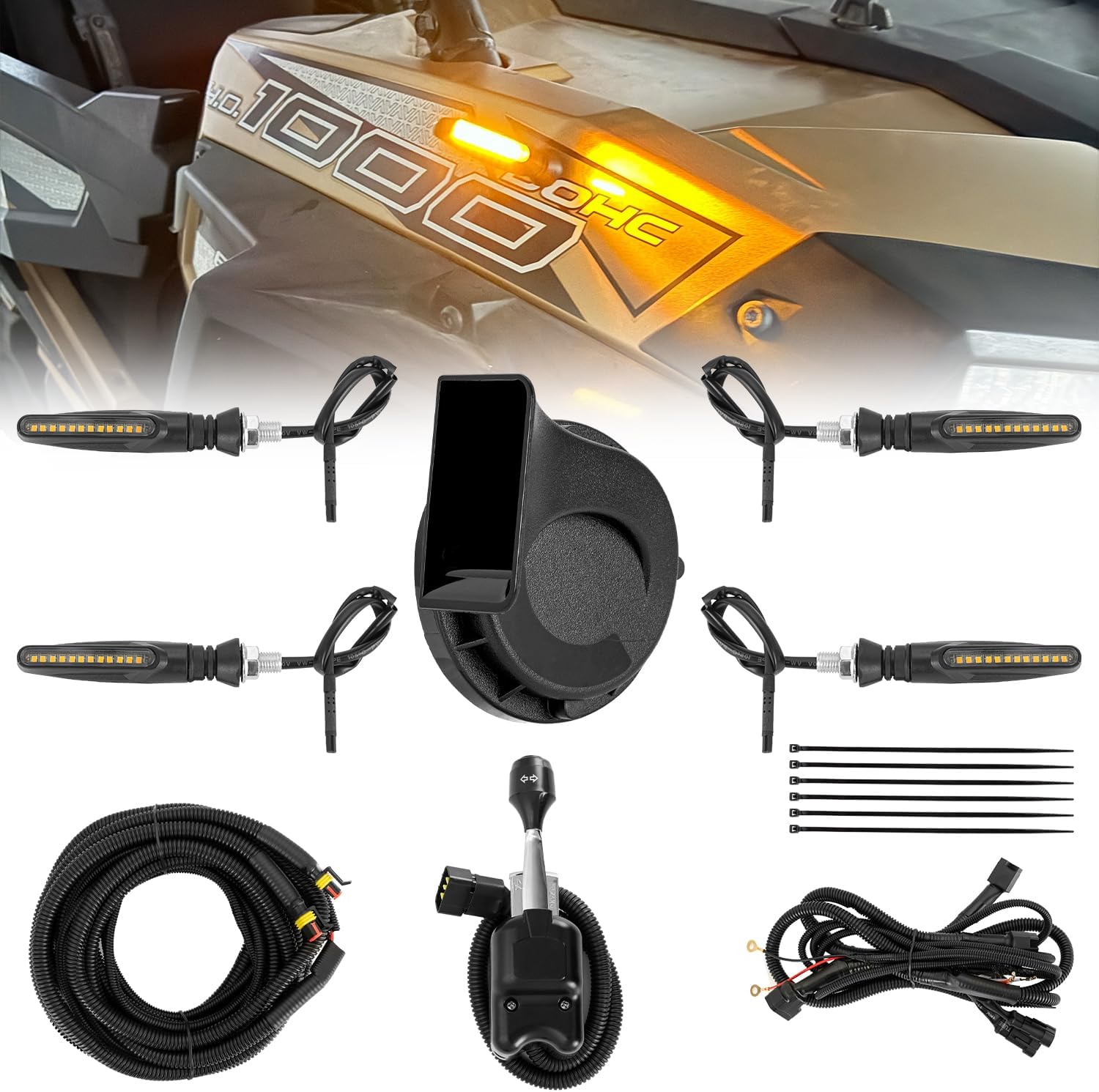 SUNPIE UTV Turn Signal Lights with Horn, Bright Amber UTV Blinker with Column Switch Universal ATV Street Legal Turn Signals Compatible with Polaris, Teryx, CFMOTO and Can-am