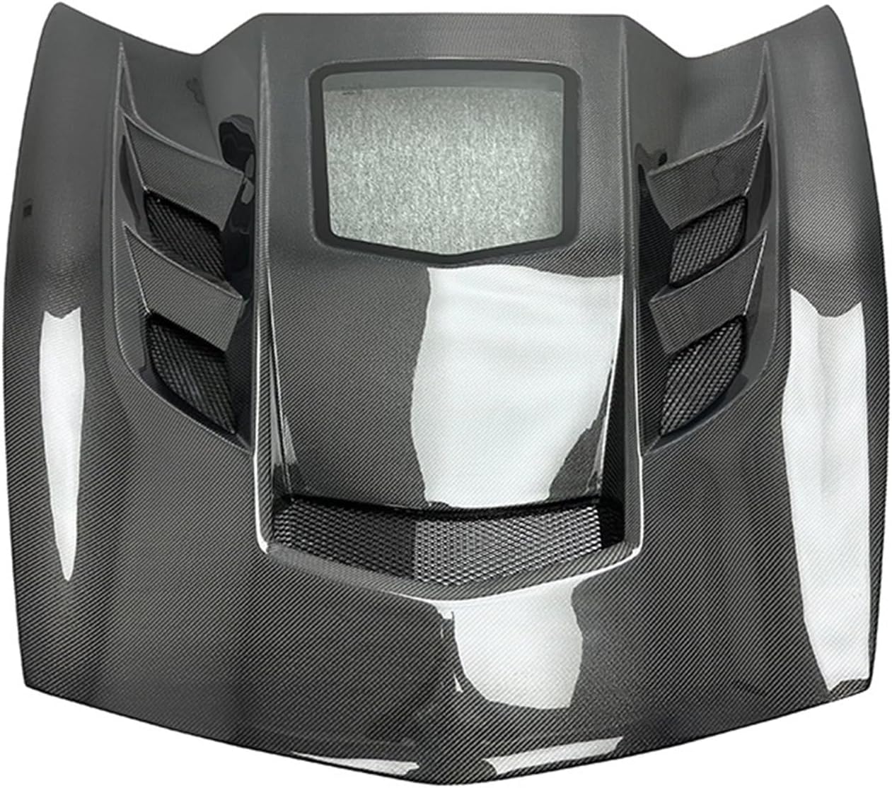 Glossy Carbon Fiber Car Hood Bonnet with Glass Compatible with Chevrolet Corvette C7 Z06