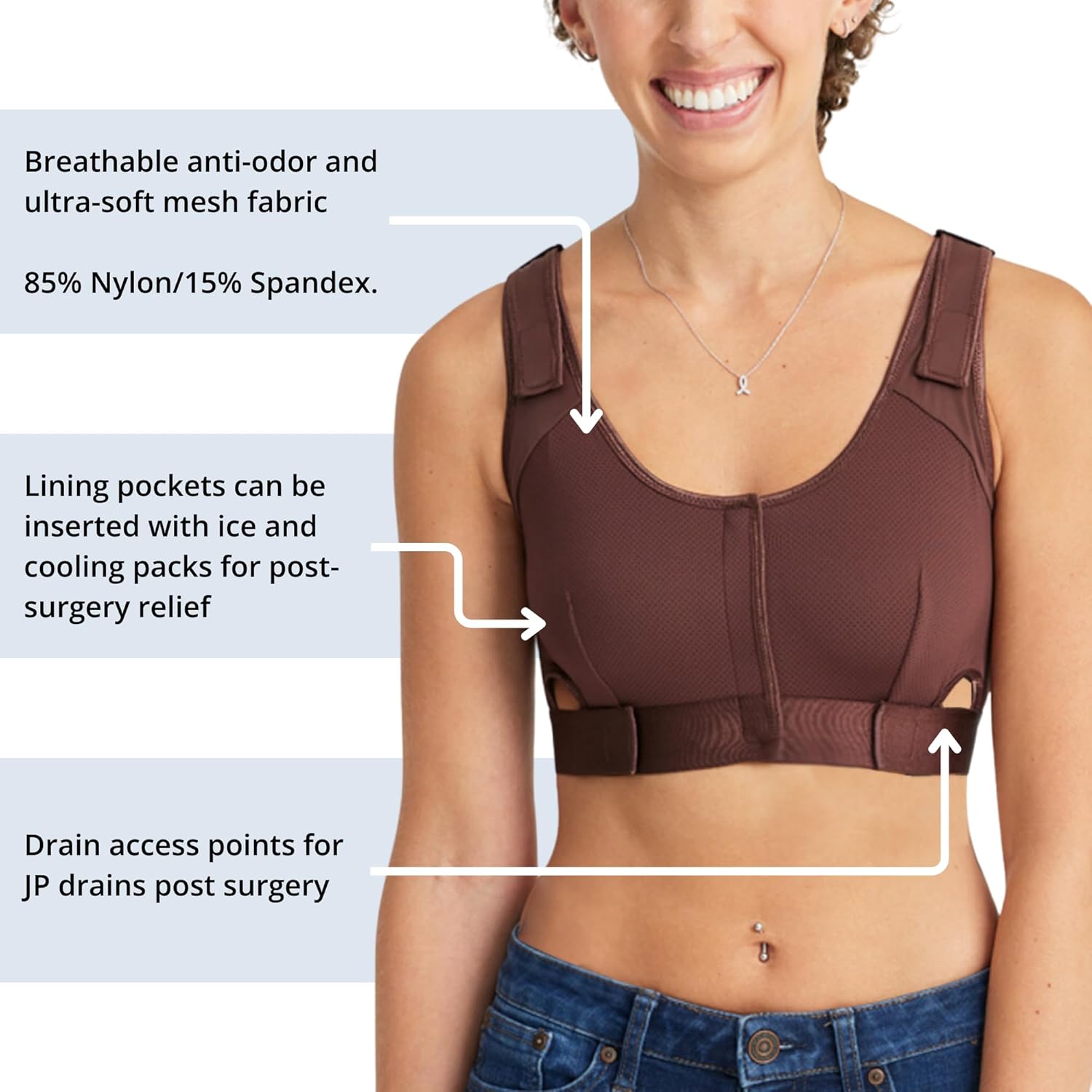 Care+Wear - Post Mastectomy Recovery Bra (Chocolate, X-Large) - Wearing After Mastectomy - Comfortable Post-Surgery Support - Breathable, Adjustable and Front Opening - Image 3