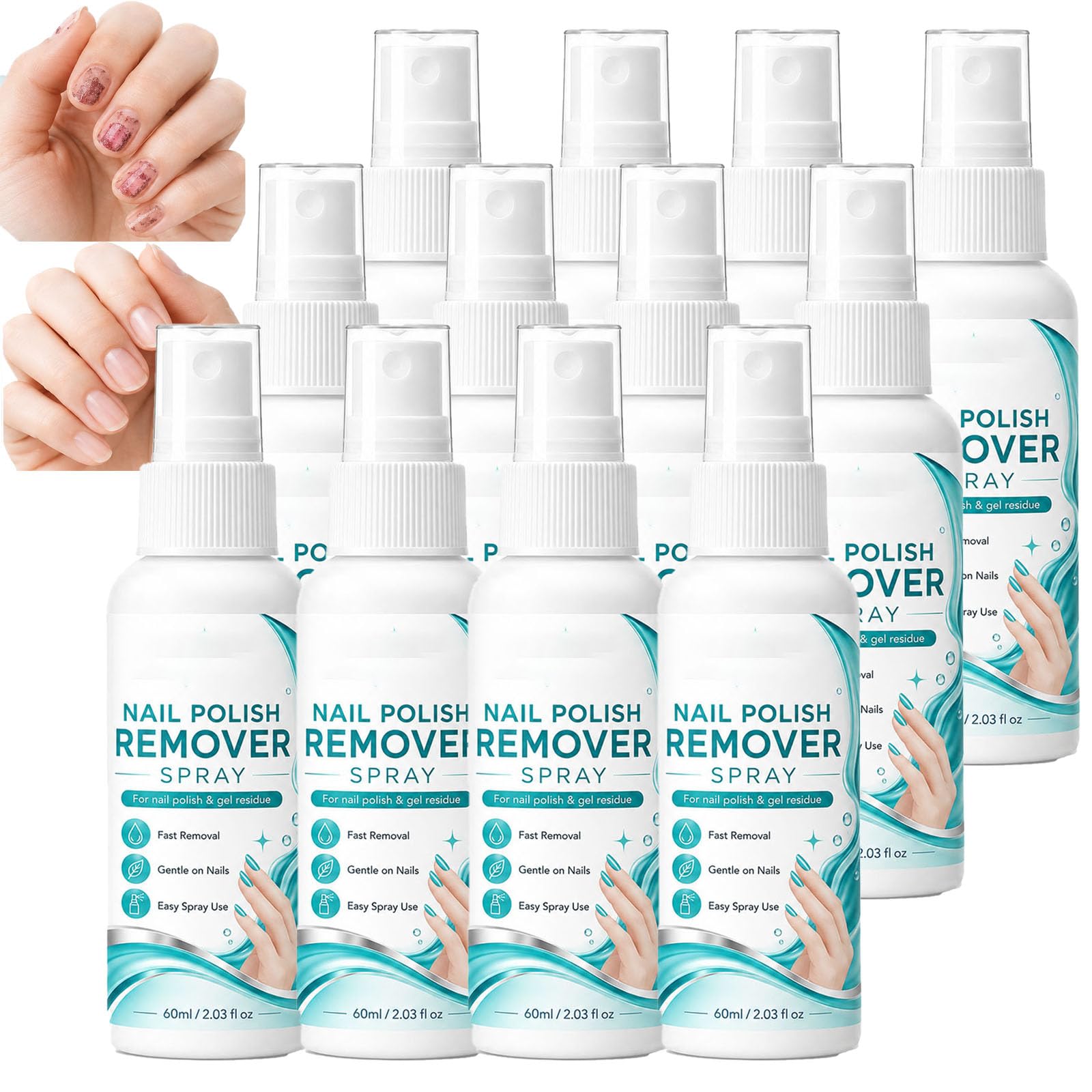 Spray per la rimozione dello smalto per unghie e gel, detergente per unghie senza ammollo, formula delicata ad azione rapida senza residui, design dello spray di facile applicazione per una (12PCS)