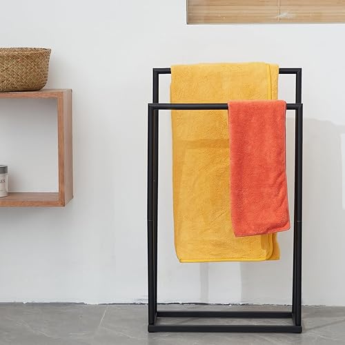 Miniatura 5 de Toalleros para baño, 2 niveles de acero inoxidable para toalla de baño, estante para mantas, negro mate, DECLUTTR