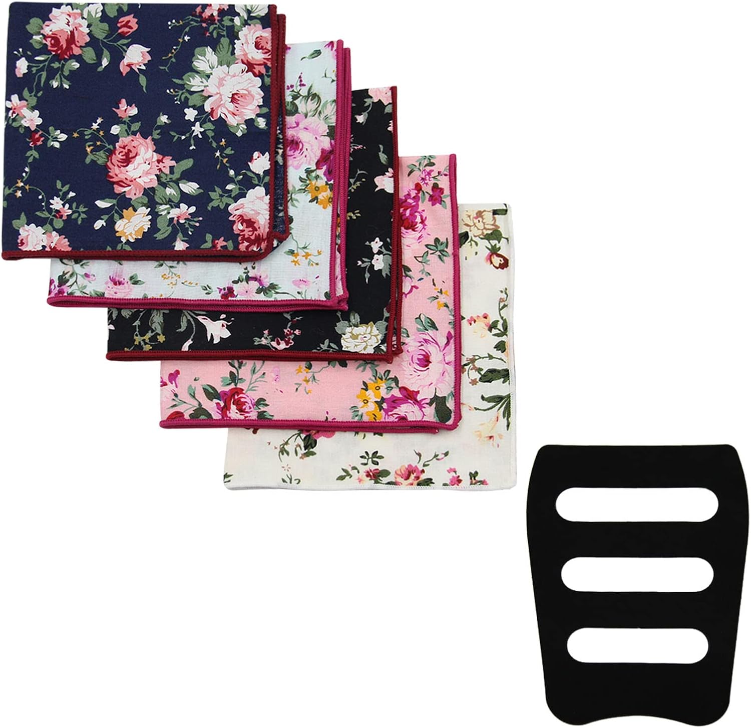 Mantieqingway Cotton Floral Handkerchiefs for Men 5 PCS Pocket Squares with 1 Holder, for Wedding Party Tuxedo Suit Jacket