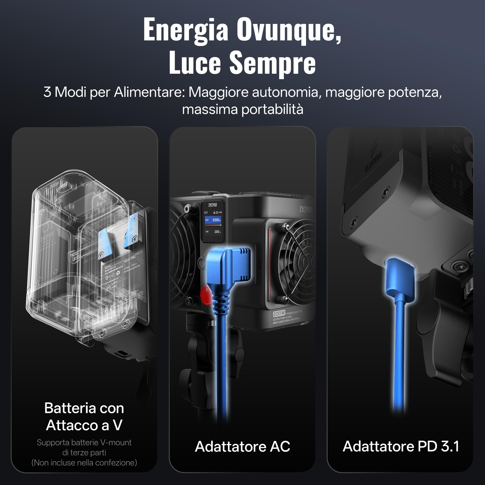 ZHIYUN MOLUS X200 Bi-Color Standard 200W Luce Video [Ufficiale] Illuminazione Portatile Continua Illuminazione Fotografica Professionale, con APP Control, Bowens Mount, 2700K~6500K/CRI≥95/TLCI≥97,800g