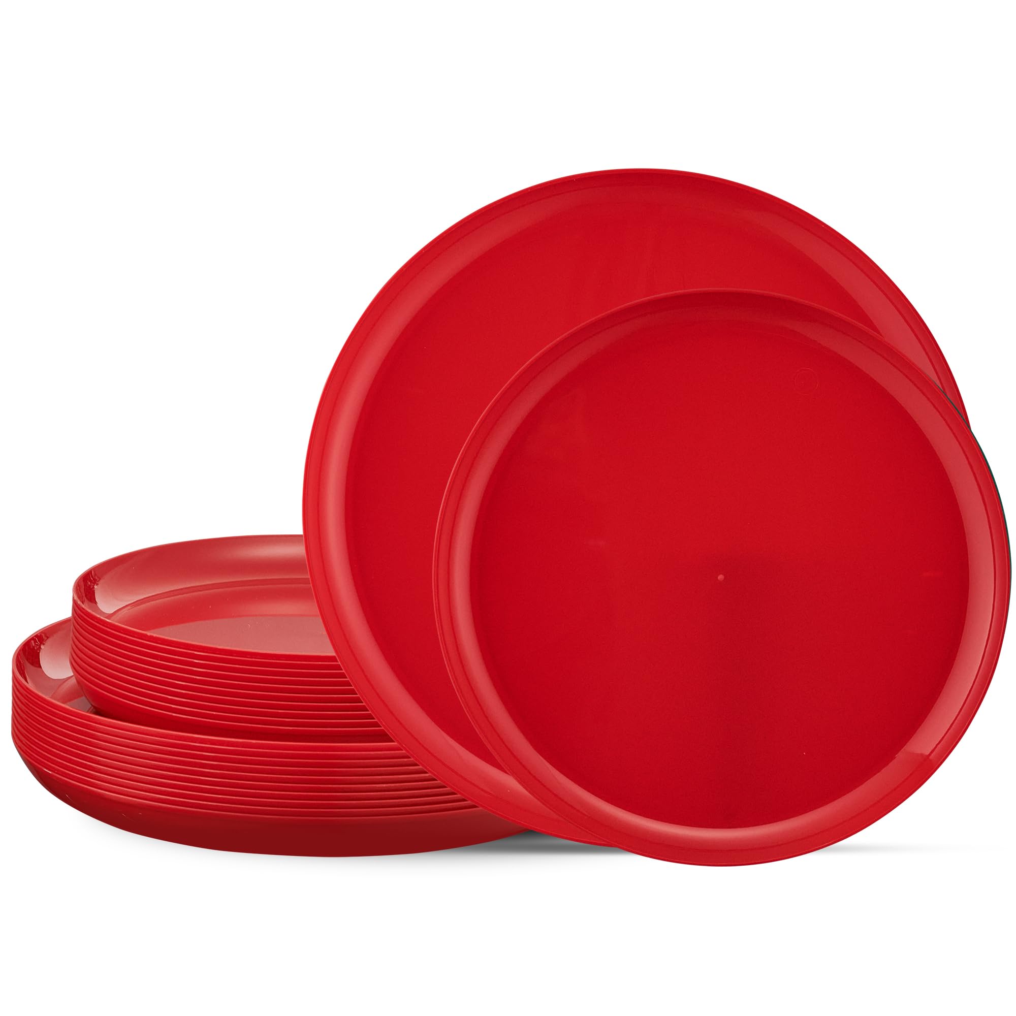PLASTICPRO 20 Piece Combo Plates Set includes 10-8.6'' inch Plates & 10-10.6'' inch Plates Red Plastic Party Plates, heavy weight Elegant, Disposable, Tableware