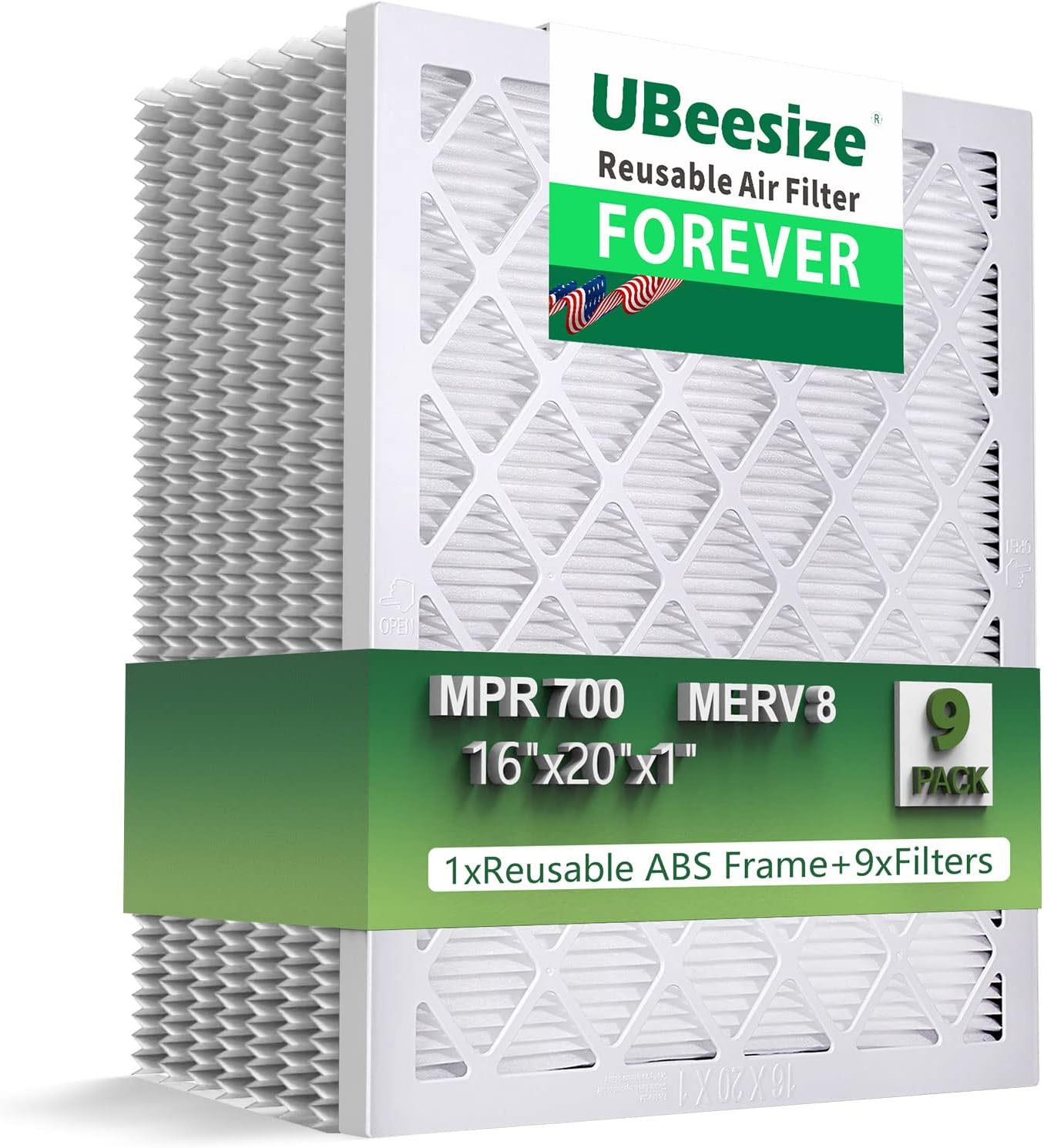UBeesize Reusable Air Filter 16x20x1(9-Pack), MERV 8 MPR 700 AC/HVAC Furnace Air Filters,Deep Pleated Air Cleaner,1x Reusable & Aerostar 18x20x1 MERV 8 Pleated Air Filter, AC Furnace Air Filter