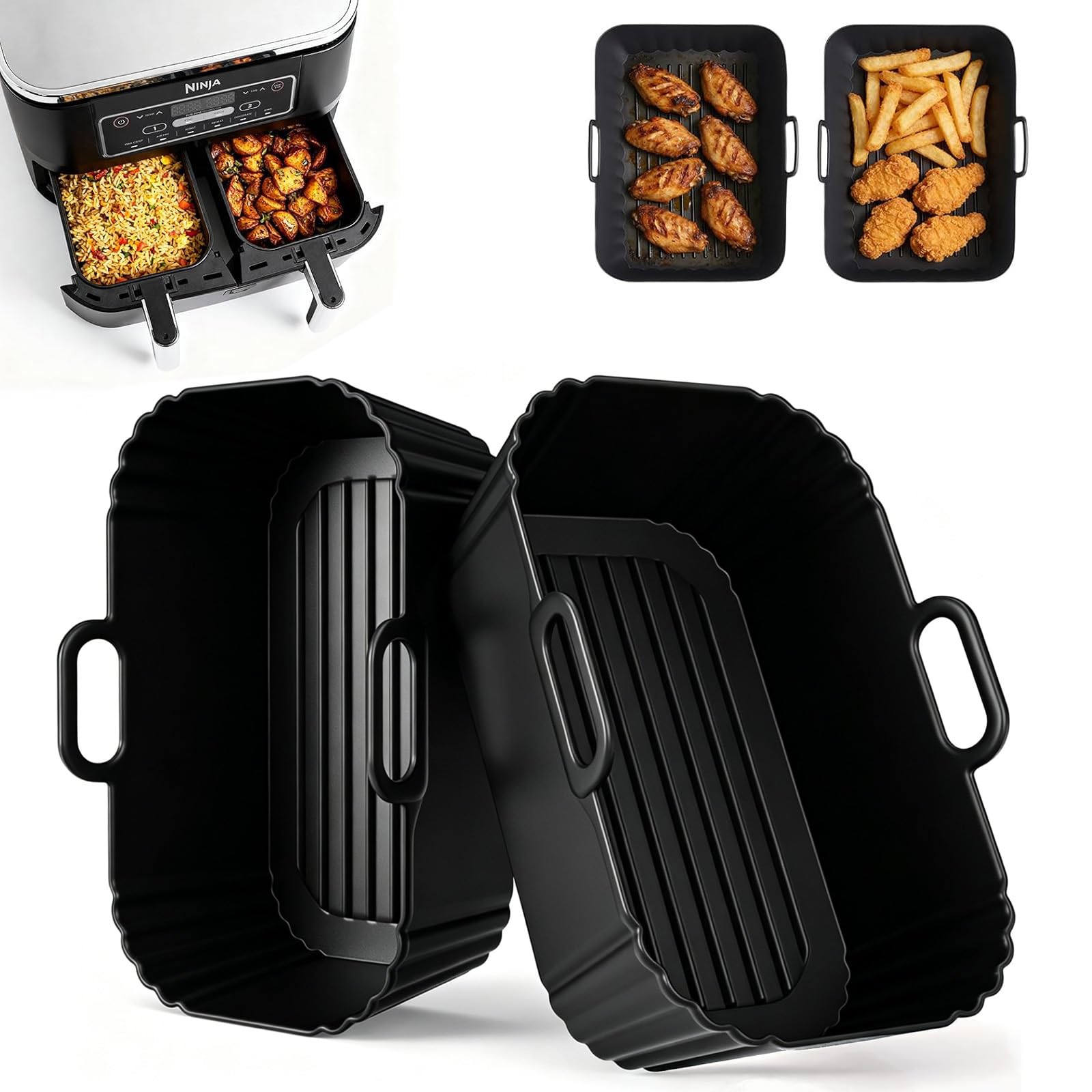 Pipihome Air Fryer Liners, 2 Pack Silicone Air Fryer Liner for Air Fryer Dual AF400UK AF300UK Accessories, Reusable Silicone Trays Pot Basket for Oven, Microwave, 7.6L — image 1