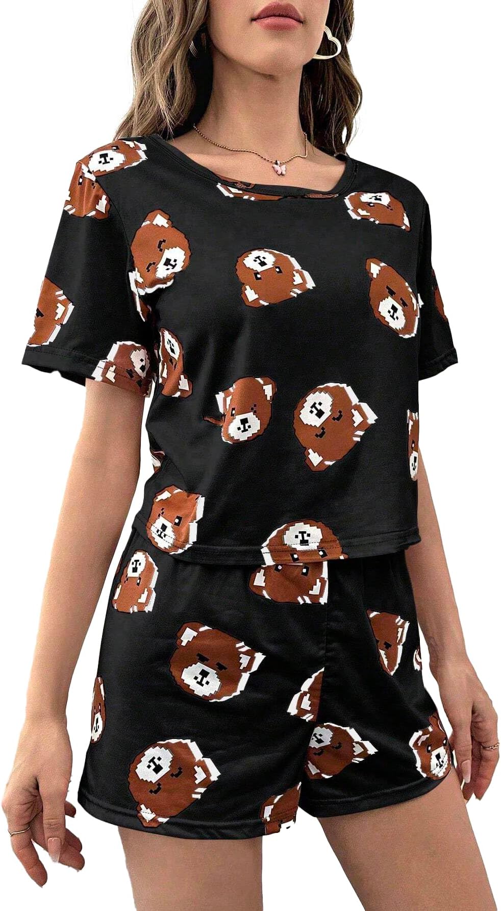 SMOWKLYPrinted Cotton Blend Night Suit | Everyday Nightsuit | Night Dress | Shorts Set | Pyjama Set for Women