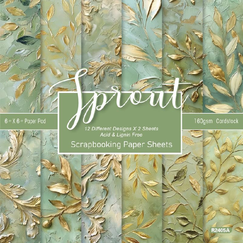 DiiWmme 24 Sheets Flower Scrapbooking Paper Pad,6x6Inch Decoupage Paper Sheets,12 Style Patterned Paper,Single-Sided Vintage Cardstock for DIY Card Making,Junk Journal and Craft Supplies (A)
