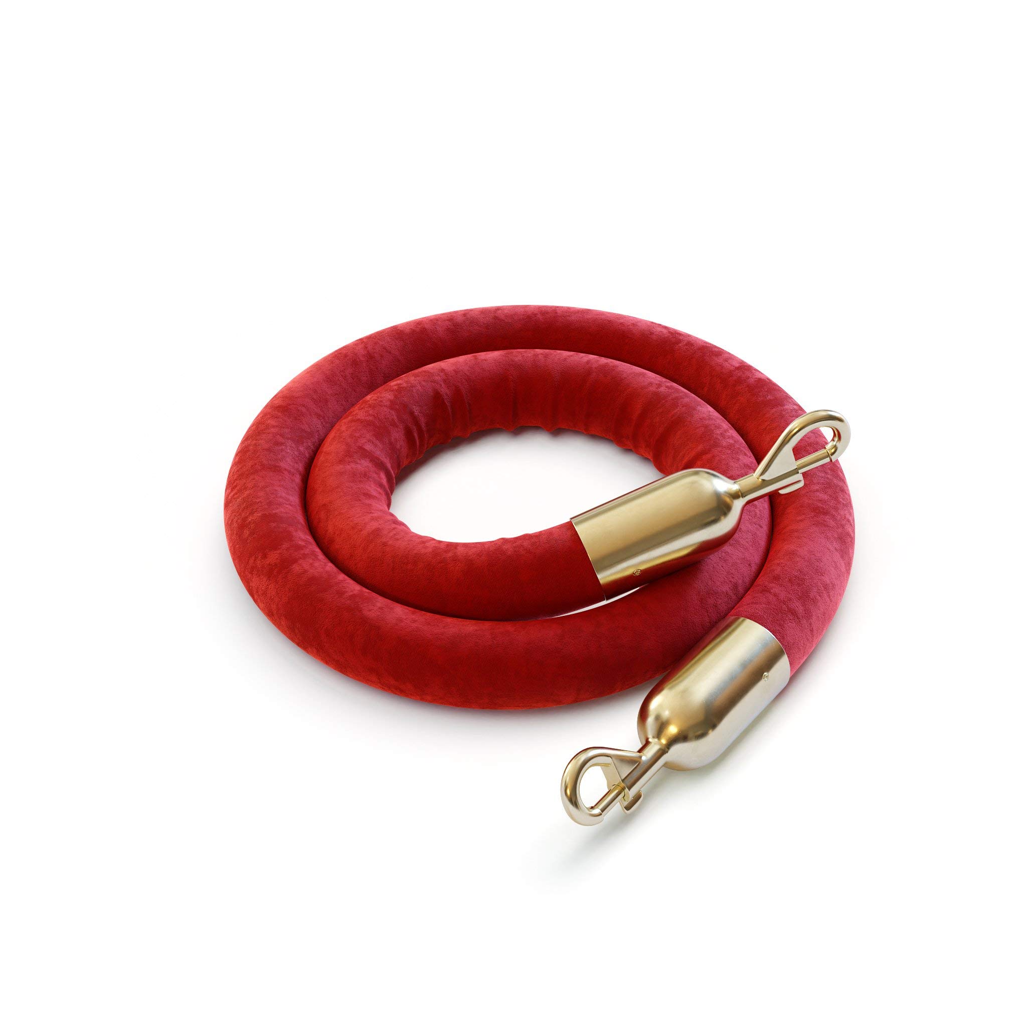 Montour Line Heavy-Duty Velvet Stanchion Rope Cotton Core, Standard Colors, Post Queue Barrier for Movie Theaters, Grand Openings(4 ft, Red Rope with Polished Brass Snap Ends)