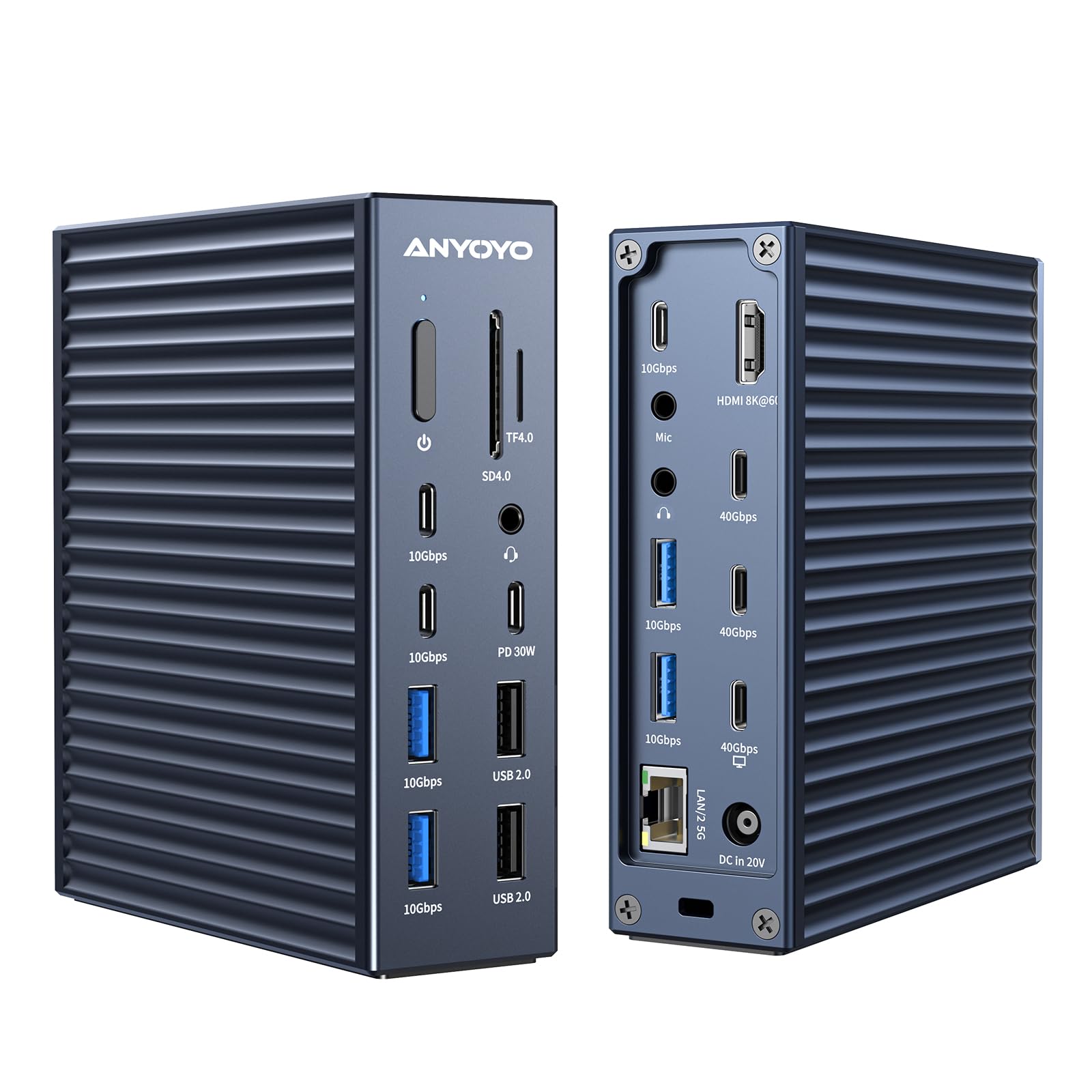 40Gbps Docking Station– 21 Anschlüsse, 8K60Hz HDMI, 2,5 GbE Ethernet, SD/TF 4.0, 10 Gbps USB C/A 3.2 Gen2, 3,5 mm Audio, 40 Gbps Dock Compatible with Mac M1/M2/M3 Pro/Max and Thuderbolt 4 Devices