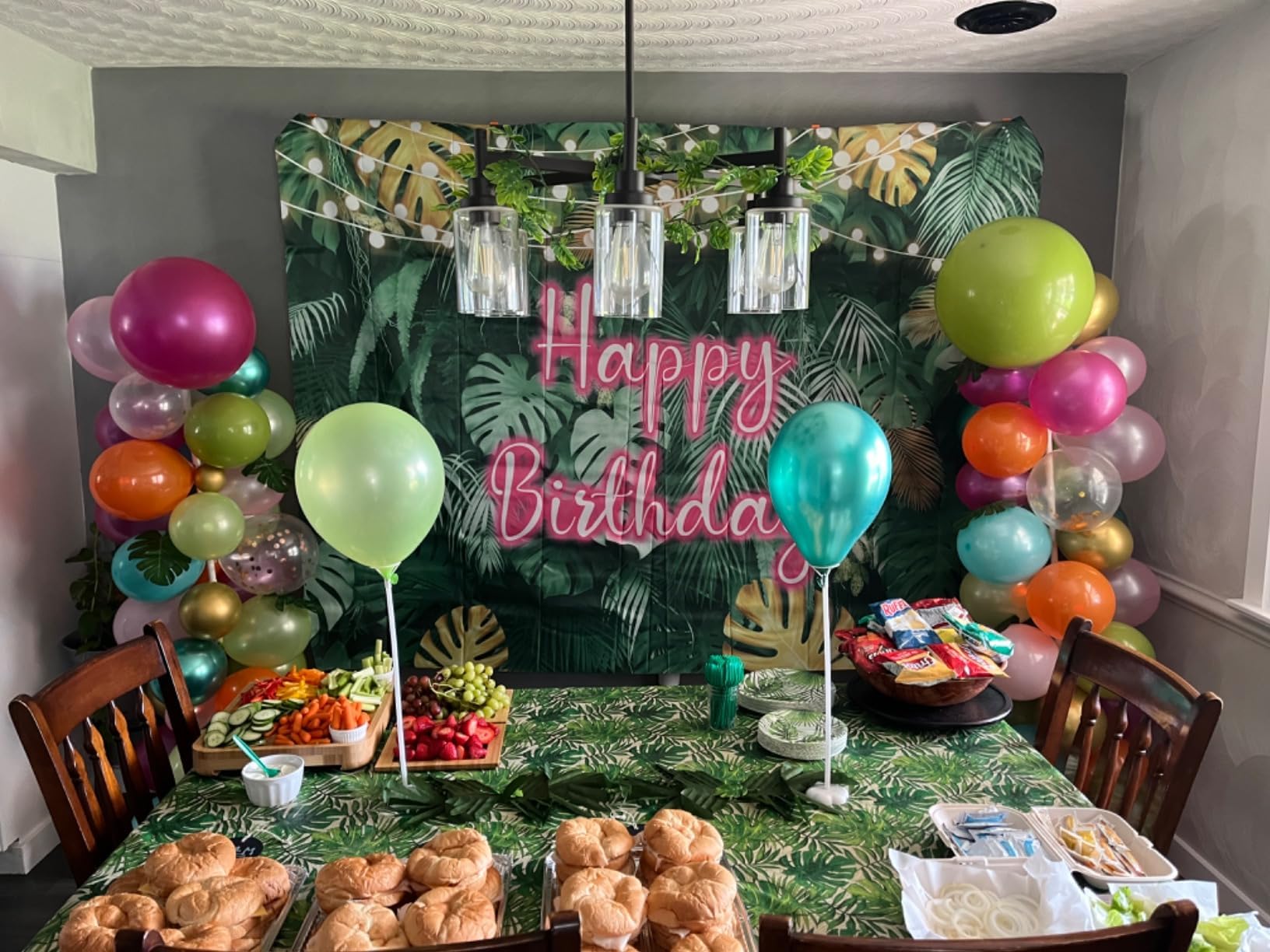 Fotohintergrund Tropische Palmenblätter – Pink Neon, 240x180 Cm, Für Geburtstags- & Aloha-Partys