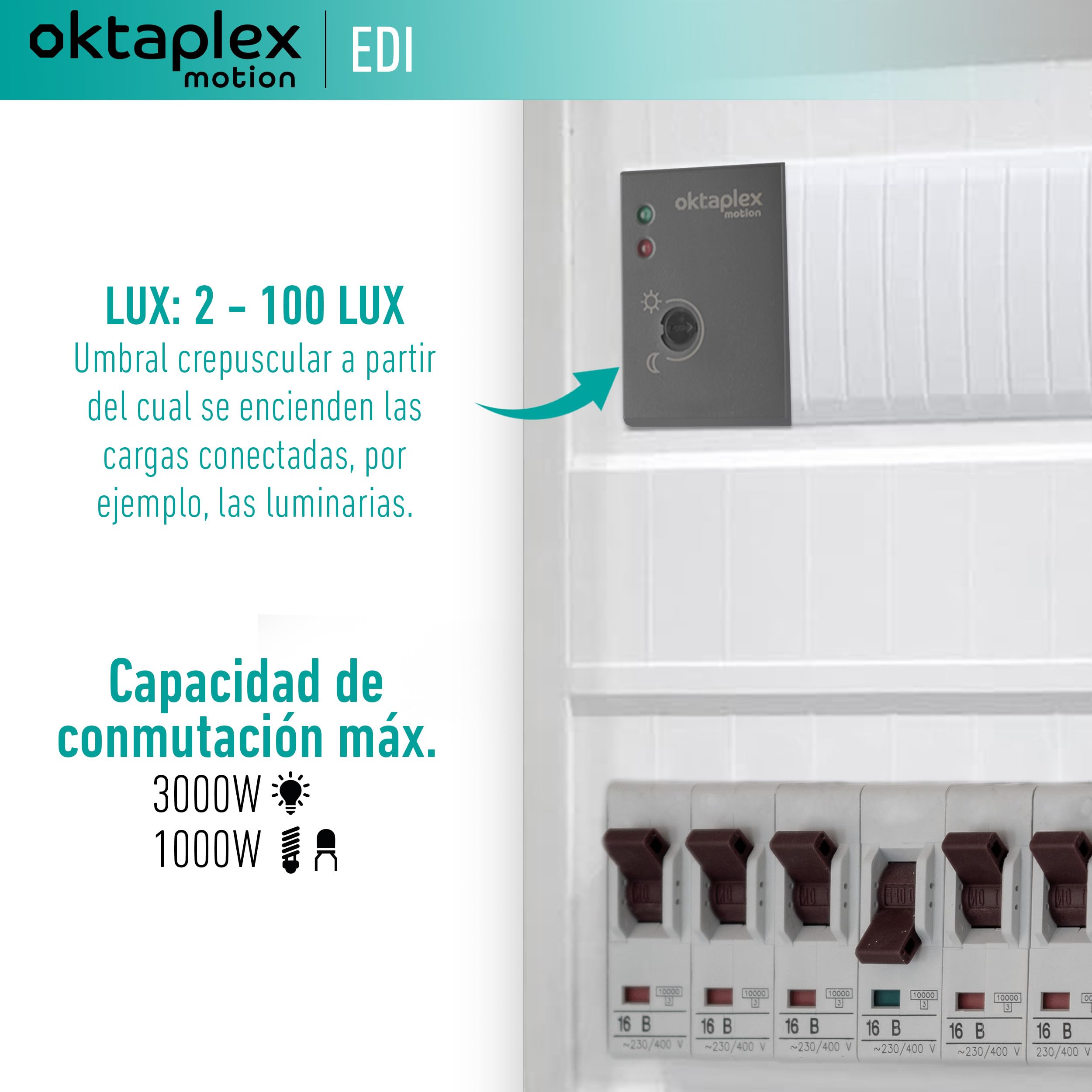 Oktaplex Set de 2 EDI Interruptor crepuscular riel Sombrero 35mm 230V Externo Sensor crepuscular IP65 Exterior Antracita