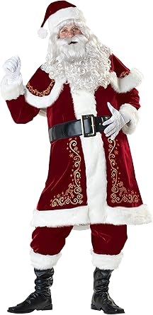 Santa Claus Costume for Men - 10 Pcs Deluxe Outfits Adult Xmas Suit for Christmas Party
