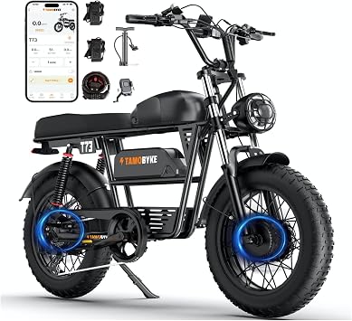 Tamobyke T73 Premium Series Electric Bike for Adults,48V15Ah/36Ah/41.6Ah Battery,1000W/1500W/3000W Powerful Motor,20*4 Fat Tire, Hydraulic Shockproof &Oils Brakes, Commute/Snow Ebike.Age 15+