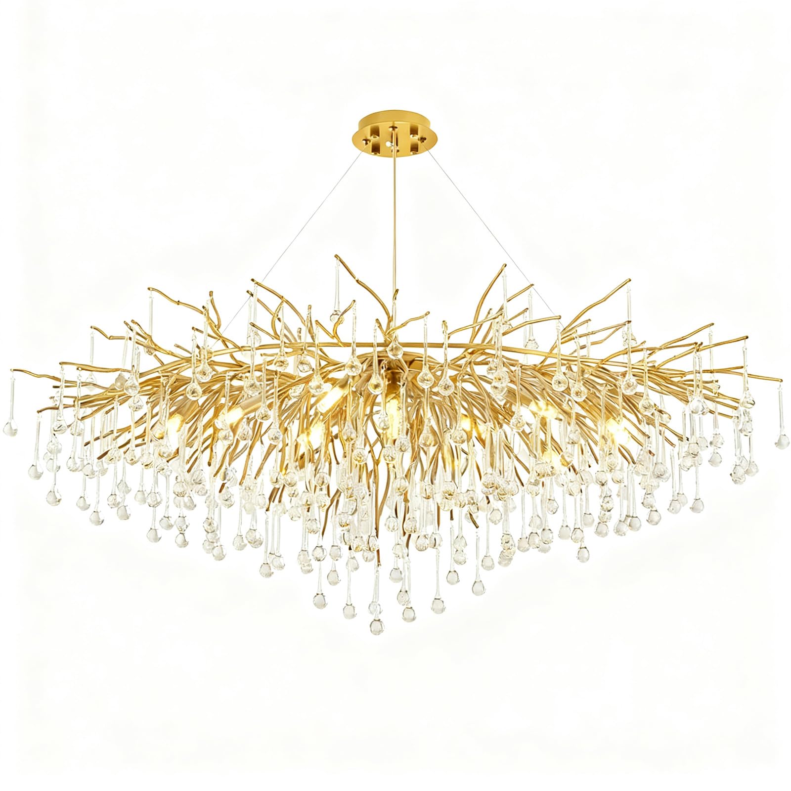 KXEcoLife Modern Crystal Rectangular Chandelier, Tree Branch Raindrop Chandelier Light Fixtures Large Kitchen Island Hanging Fixture for Living Room, Dining Foyer, L120cm