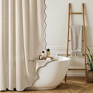 MIULEE Linen Scalloped Shower Curtain with 12 Metal Hooks Boho Farmhouse...