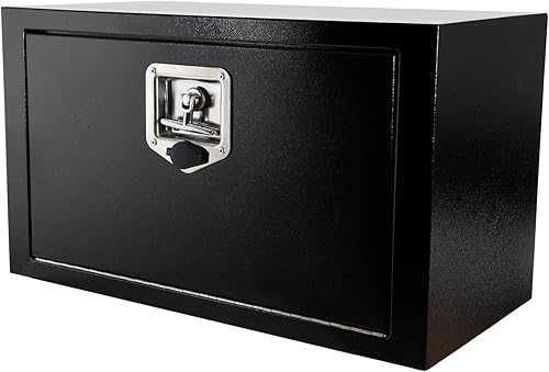 Caja de herramientas de acero negro para camión con mango en T y cerradura, caja de herramientas resistente para camioneta, camión, RV, remolque,