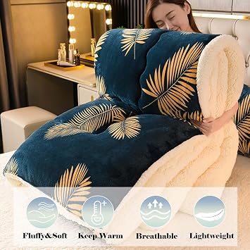 Luxurious Lamb Wool Quilt,Breathable Warm Bed Comforter, Hibiscus Double Fabric Fluffy Plush Double Sided Velvet Blanket Quilt for Cold Weather 150x200cm 2.5kg