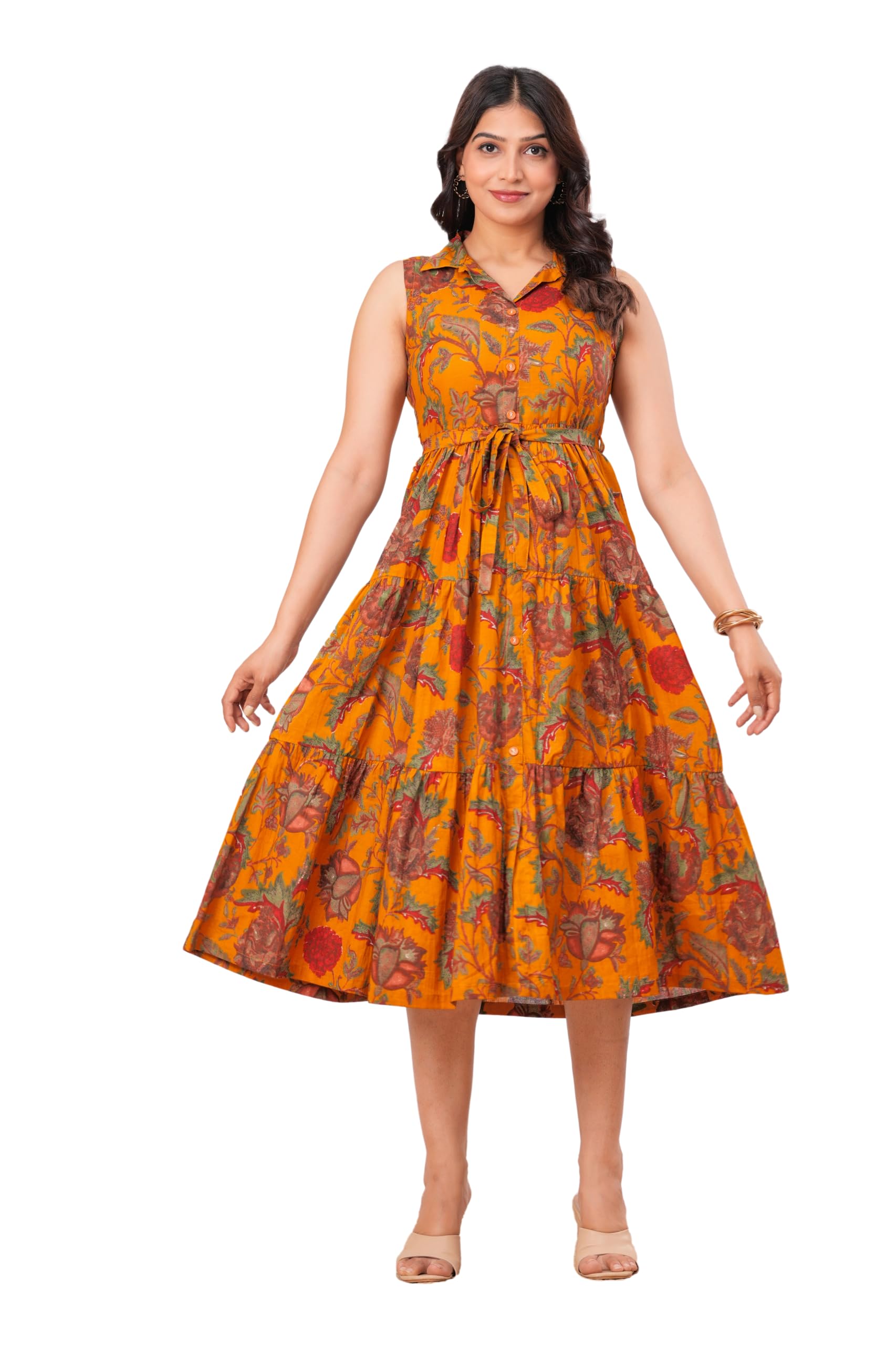 clothy n wave Women's Rayon Printed Flared Dress(DR207Yellow)-picture-38