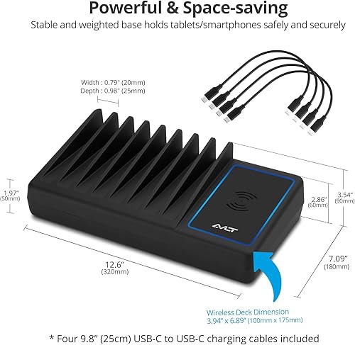 Miniatura 3 de AVLT 150W 10 puertos USB-A USB-C con estación de carga inalámbrica Qi para múltiples dispositivos compatibles con iPhone, iPad, AirPods, teléfono