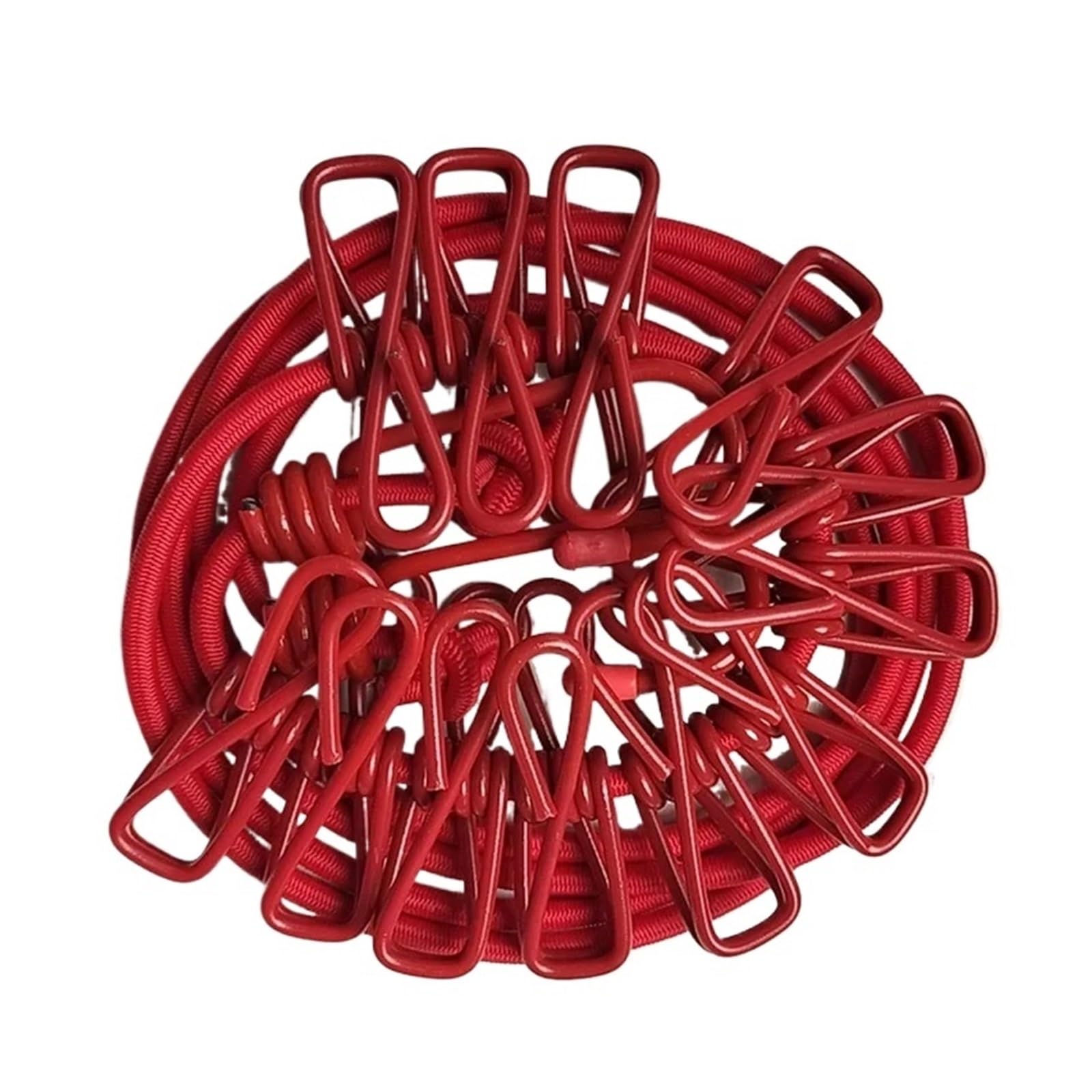Outdoor Clothesline Windproof Clips Elastic Drying Rope for Camping Travel Household Laundry Line(A-Red)