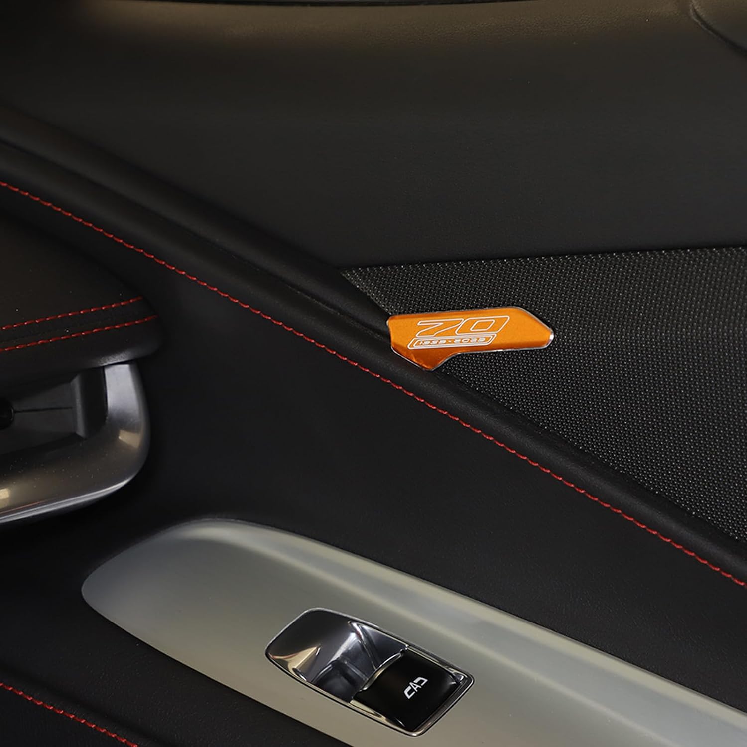 Daeiclru Car Door Speaker Badge Trim Sticker Compatible with Corvette C8 Stingray 2020-2023, Aluminum Alloy Inner Door Panel Trim Accessories (Style B - Orange)