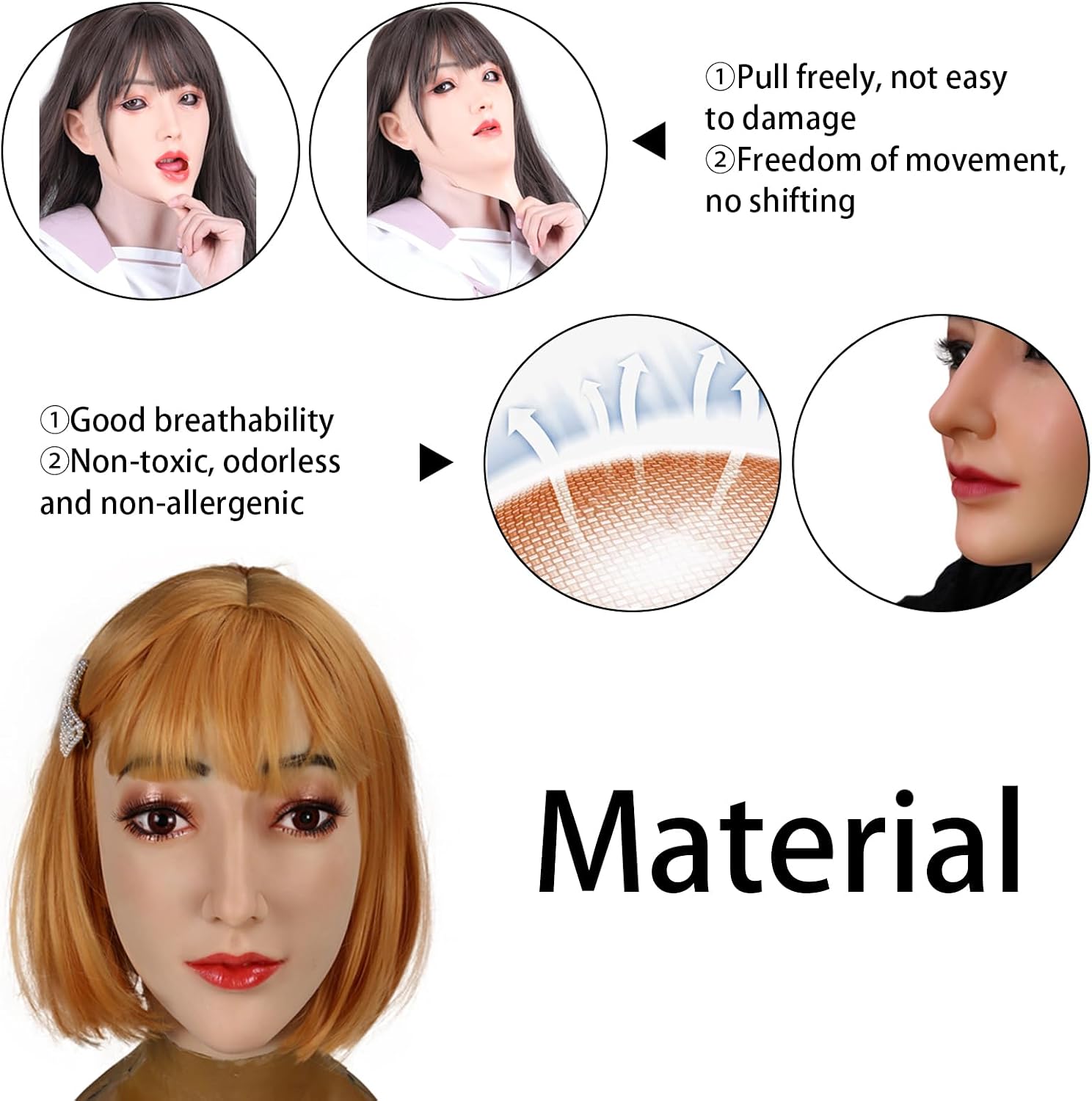 Silicone Mask Realistic Female Mask Full Head Mask Can Makeup for Crossdresser Cosplay Transgender (Beige)