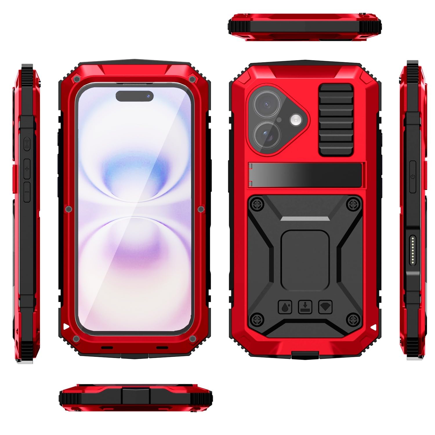 Coque silicone rigide iPhone 17 Pro Max rouge antichoc avec support - 8
