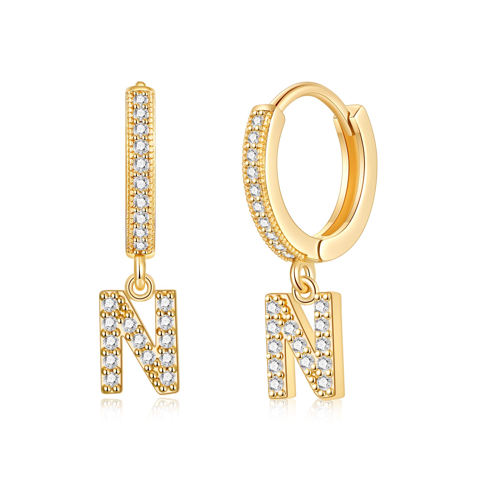 SANNYRA Initial Hoop Earrings for Women, 14K Gold Silver Rose Gold Plated CZ Letter Hypoallergenic Stud Earring Gifts