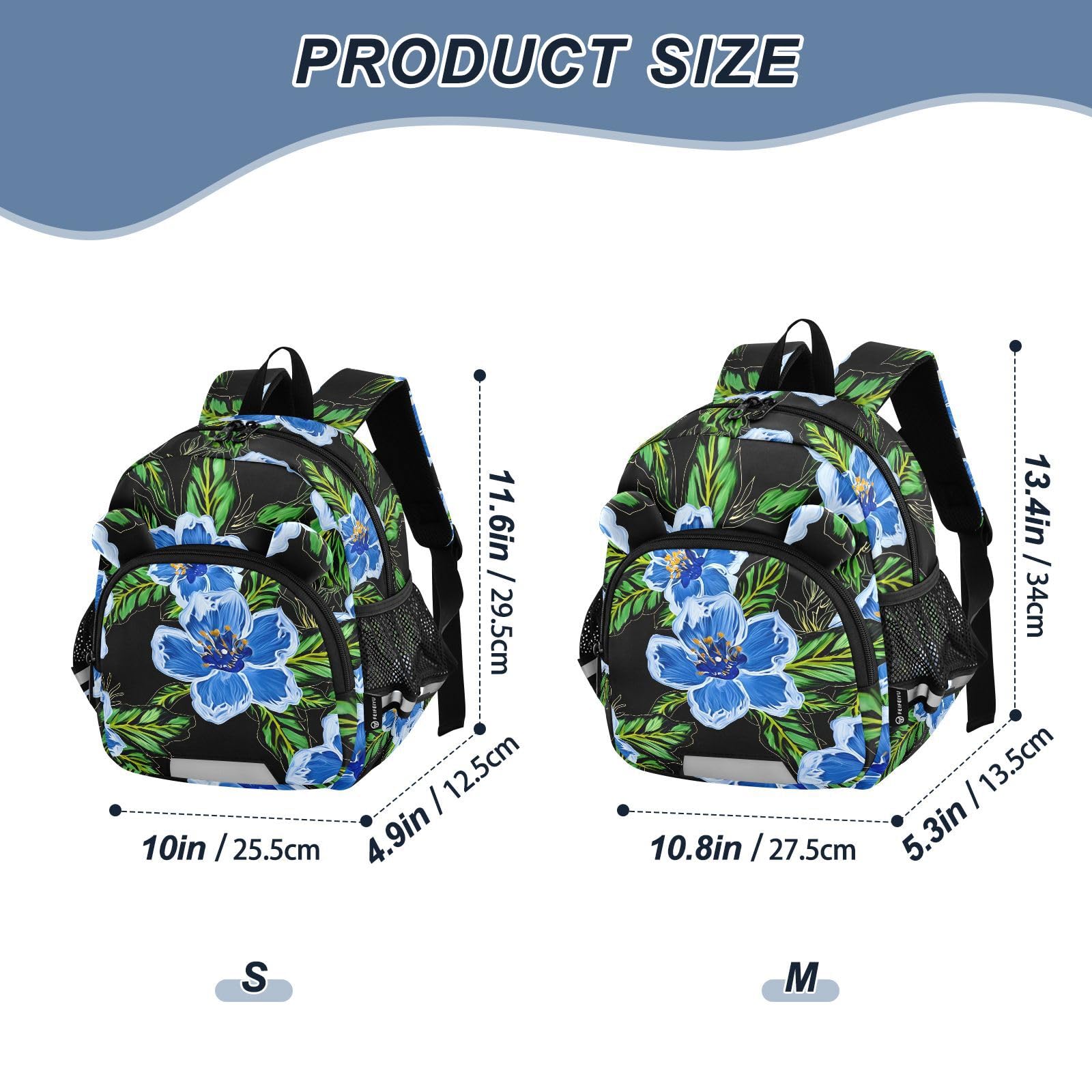 Blue Floral Leaf Toddler Harness Backpack for Boys Girls 3-6 Years Kids Backpack with Anti Lost Safety Leash Baby Harness Bookbag for Preschool Walking Travel