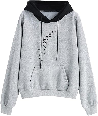 Amazon.com: QIFEN - Sudadera con capucha negra para mujer, con estampado de  gato, ajuste holgado para otoño/invierno : Ropa, Zapatos y Joyería