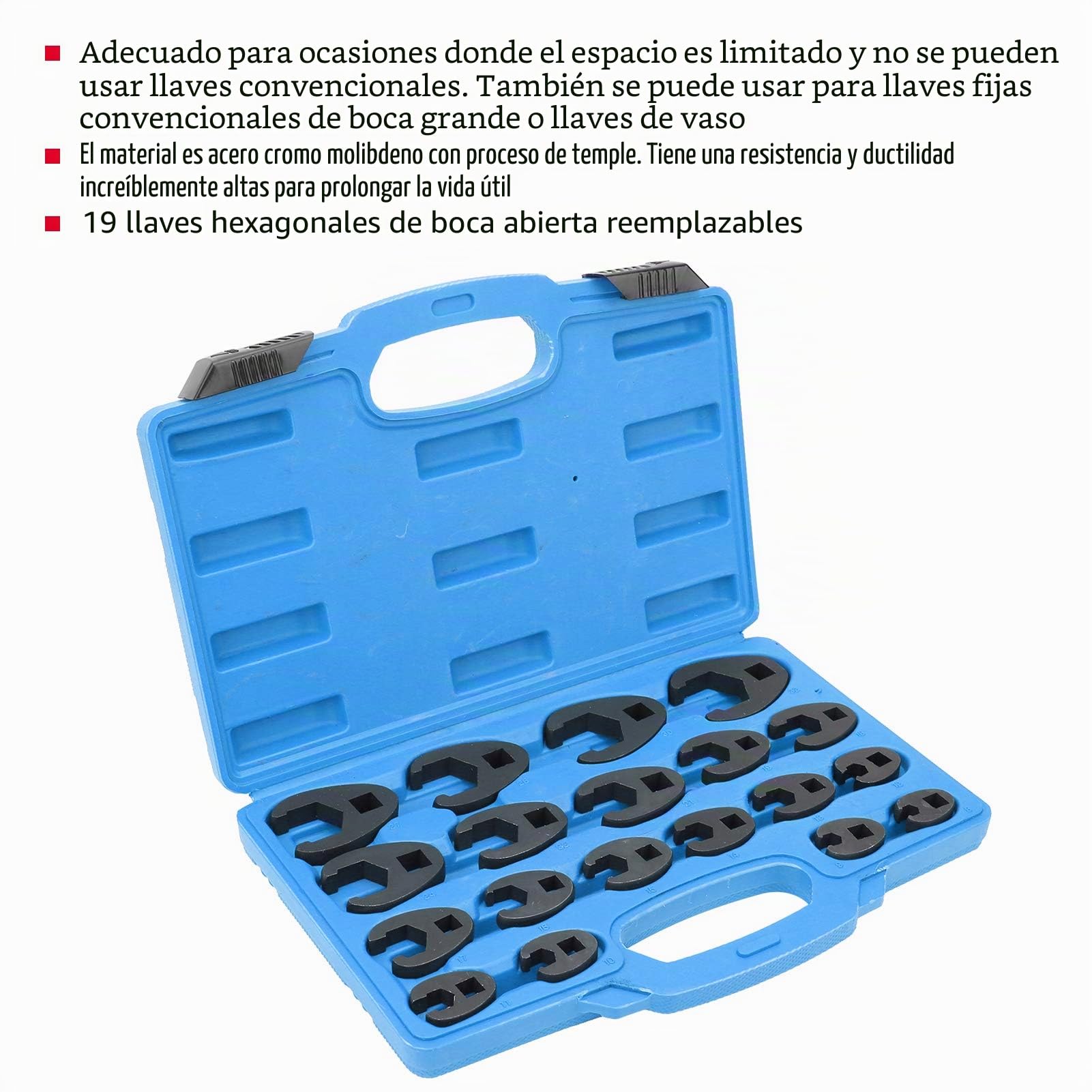 Juego de Llaves de Trinquete 19 Piezas Acero CRMo con Llaves Extremo Abierto para Herramientas Profesionales Manuales