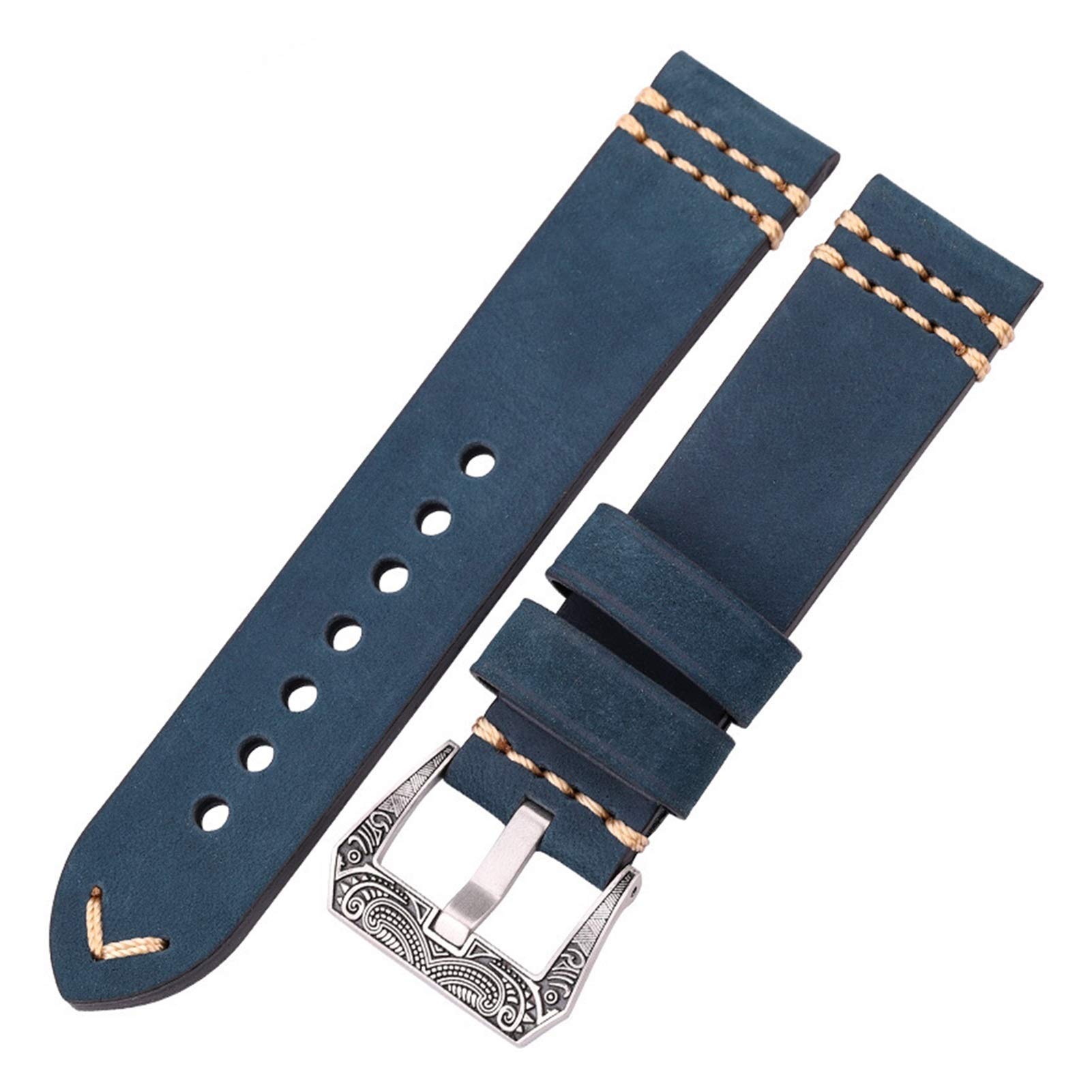 Uhrenarmband, handgemachtes Uhrenarmband 20mm 22mm 24mm Leder Uhrenarmband 4 Farben Rindsleder Uhrenzubehör Retro Stahlschnalle, Armband